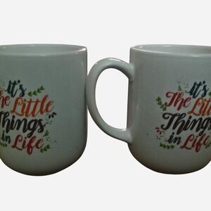 Pair of "It's the Little Things" Coffee Mugs with Green and Orange Leaf Design